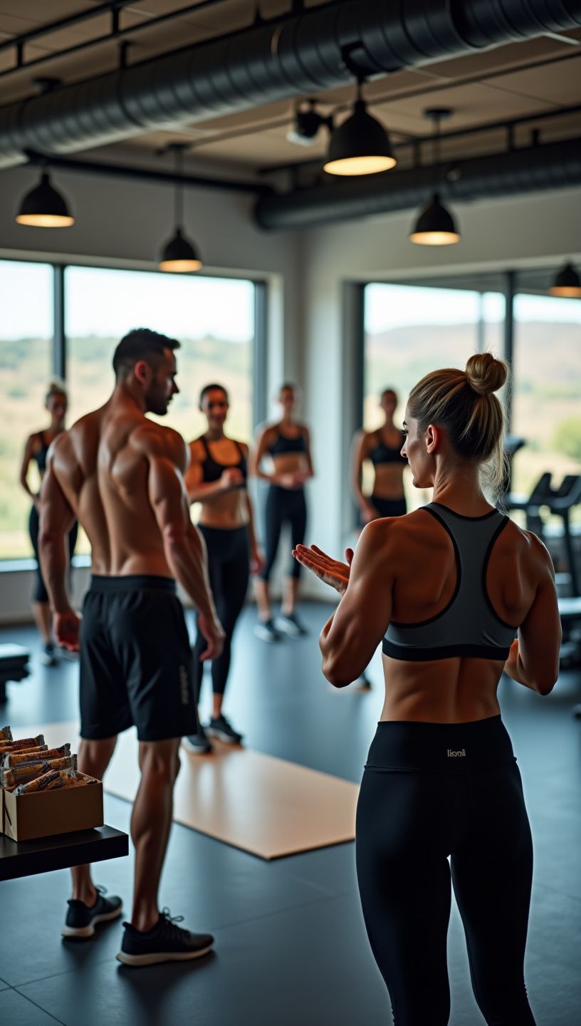 Αθλητές που απολαμβάνουν υγιεινά γεύματα στο γυμναστήριο